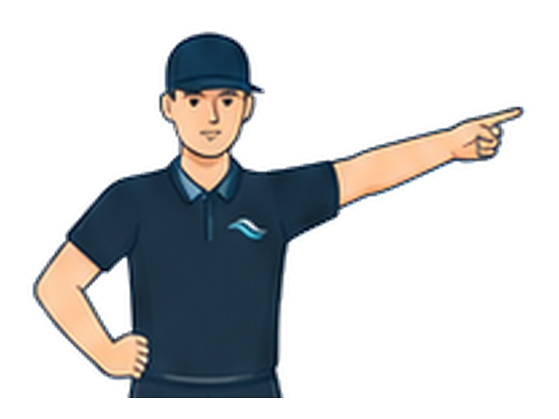 A clenched fist rests against the hip, followed by a point to the free-shot position.