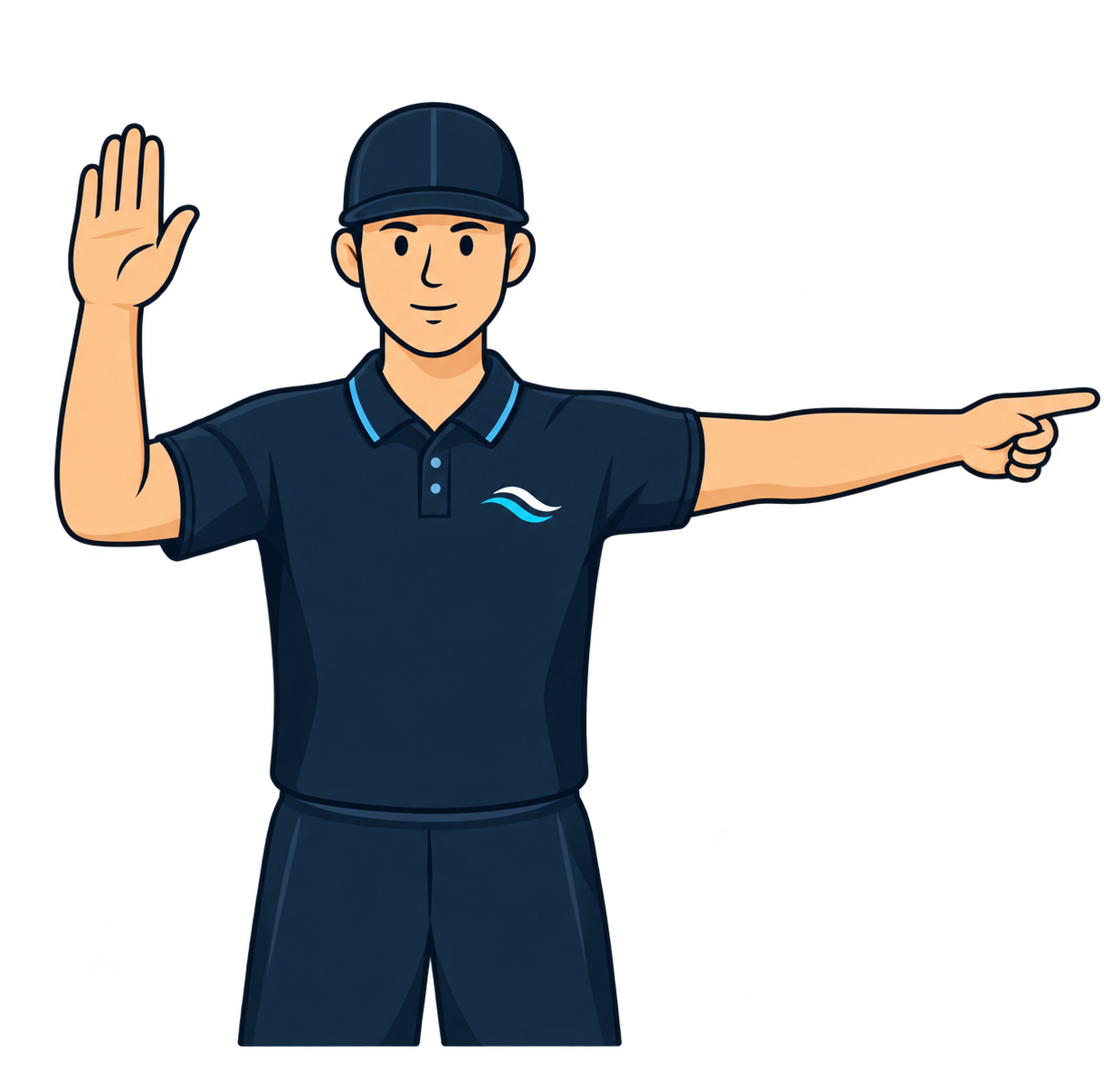 Five fingers are spread beside the head, then the referee points to the free-shot position.
